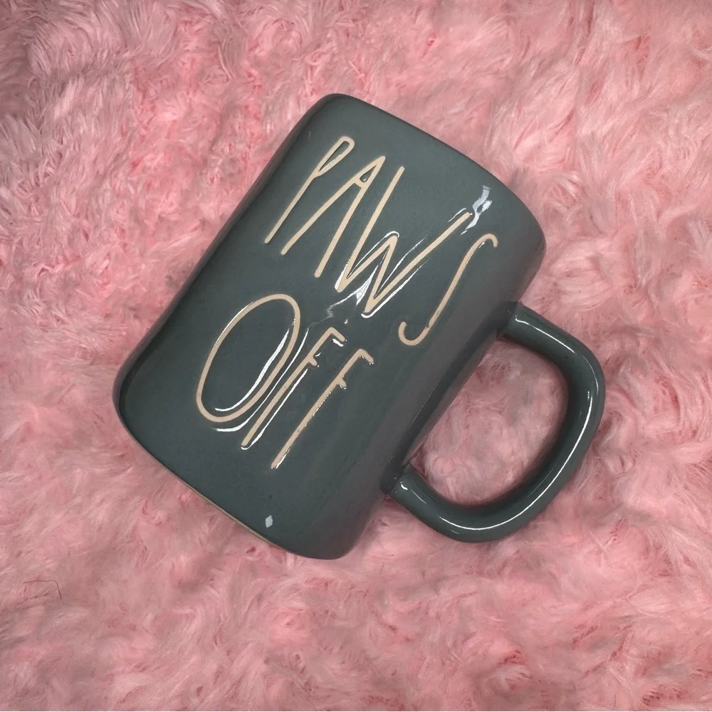 Gray / blue Ceramic coffee tea Mug Rae Dunn large cup Paws Off Animal dog cat - Picture 2 of 6
